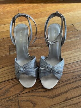Pelle Moda Metallic Silver Knotted Ankle-Strap Heels